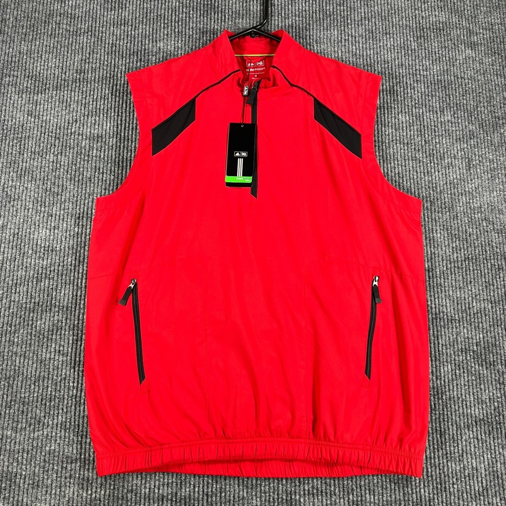 Adidas Windbreaker Jacket Mens Medium Red Sleeveless 1/4 Zip Mock Outdoor New